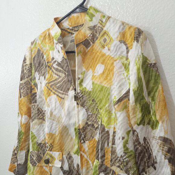 Alfred Dunner Jacket Womens Size 6 Petite Lightweight Abstract Zip Up 3/4 Sleeve - Picture 9 of 12